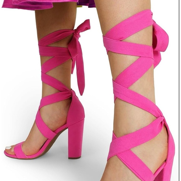 High Heels Lace Up Chunky Block Heels Strappy Sexy Open Toe Heels Pumps Sandals - Picture 4 of 7
